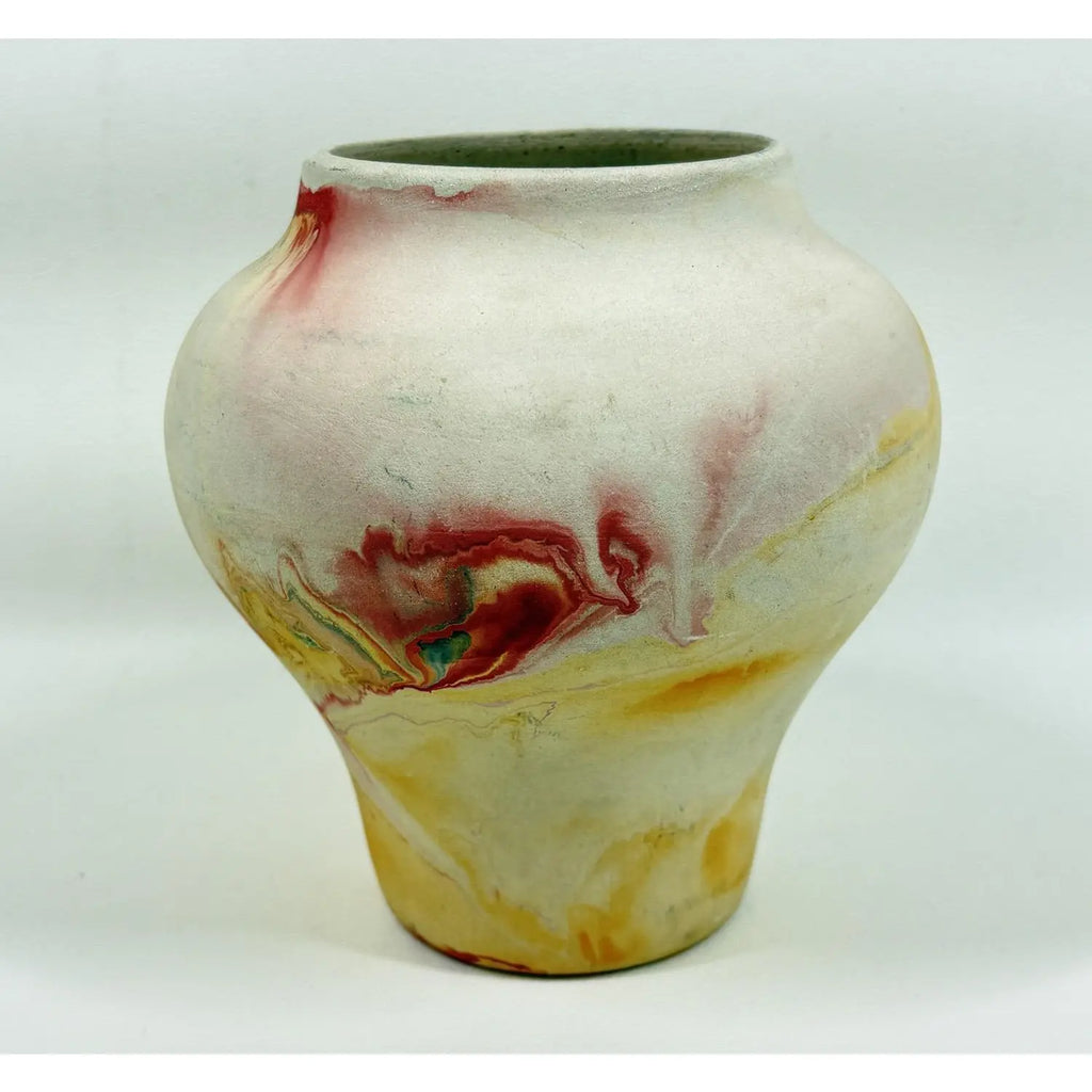 Mid-Century Nemadji Marbled Art Pottery Vase – 5.5" Hand-Dipped Swirl