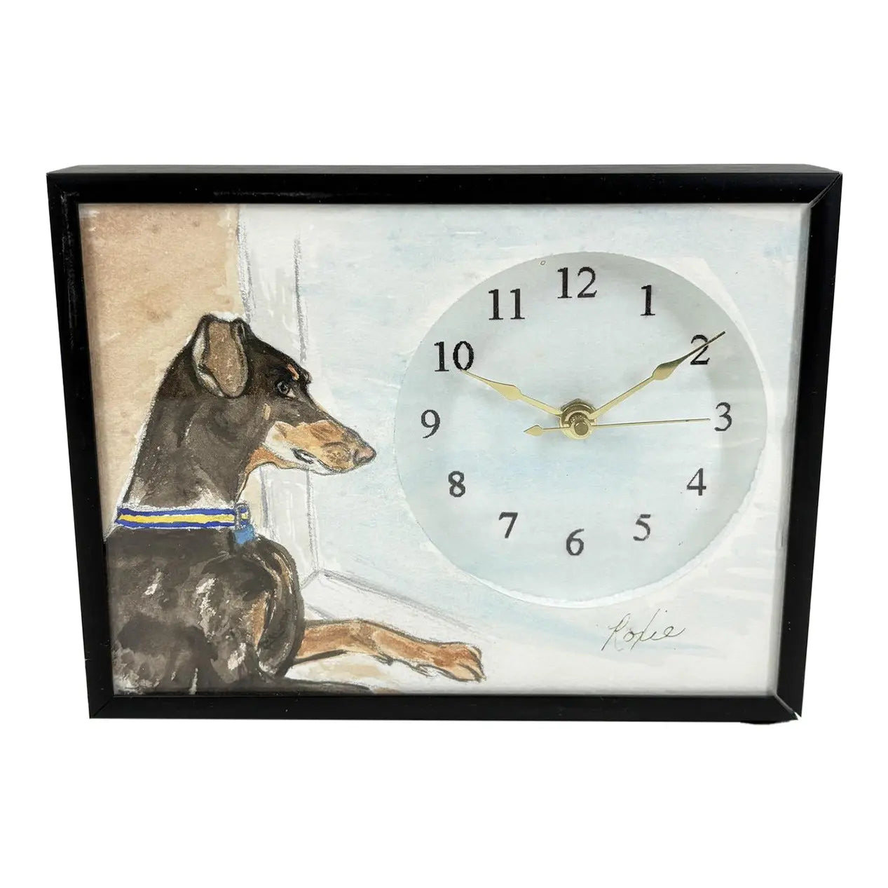 Original Signed "Roxie" Watercolor Doberman Pinscher Table & Wall Clock