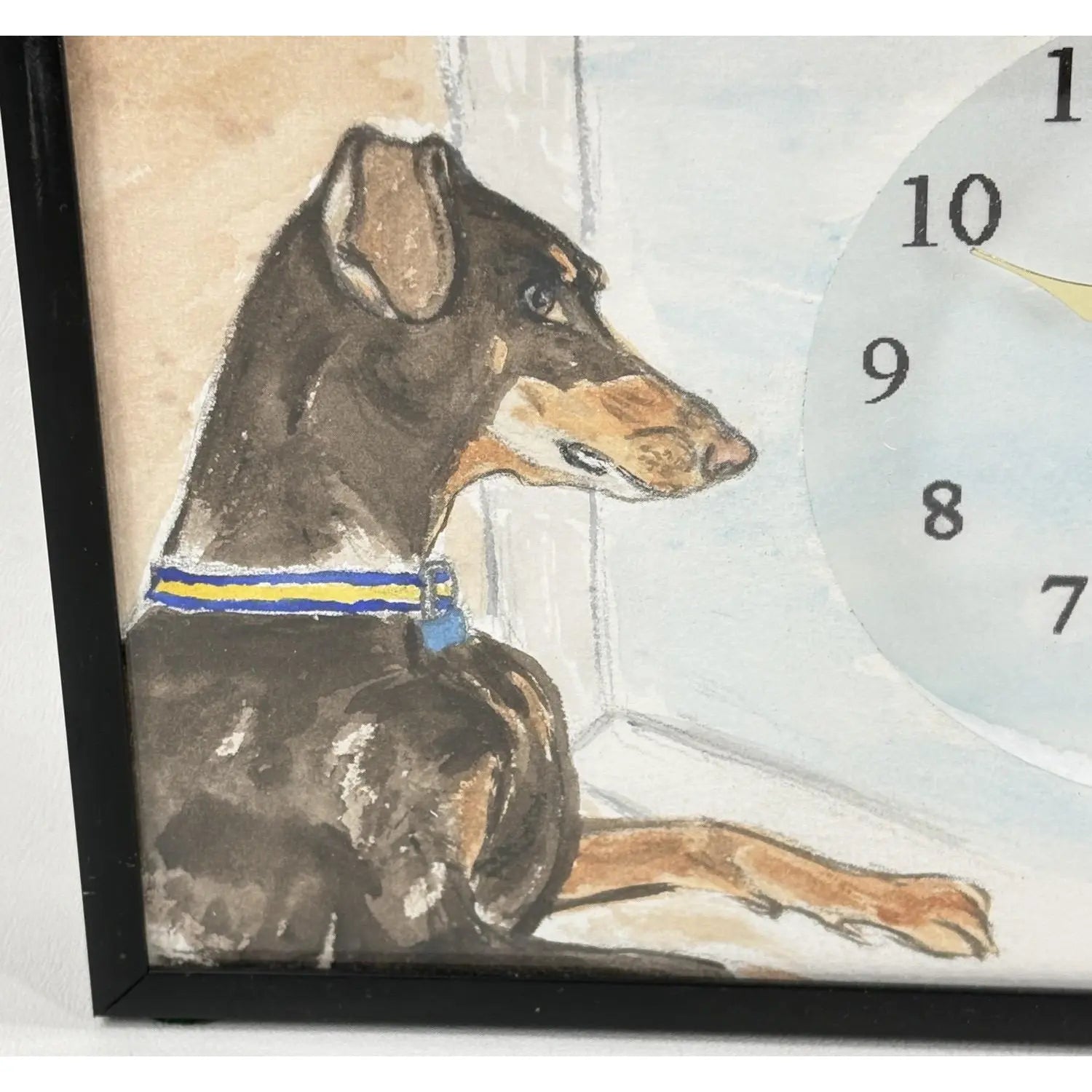Original Signed "Roxie" Watercolor Doberman Pinscher Table & Wall Clock