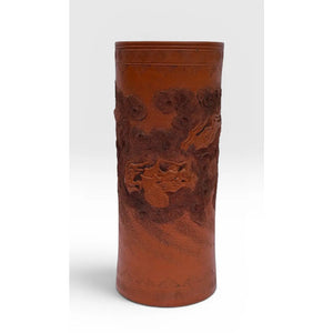 Large Antique Japanese Tokoname Meiji Period Moriage Dragon Cylinder Vase