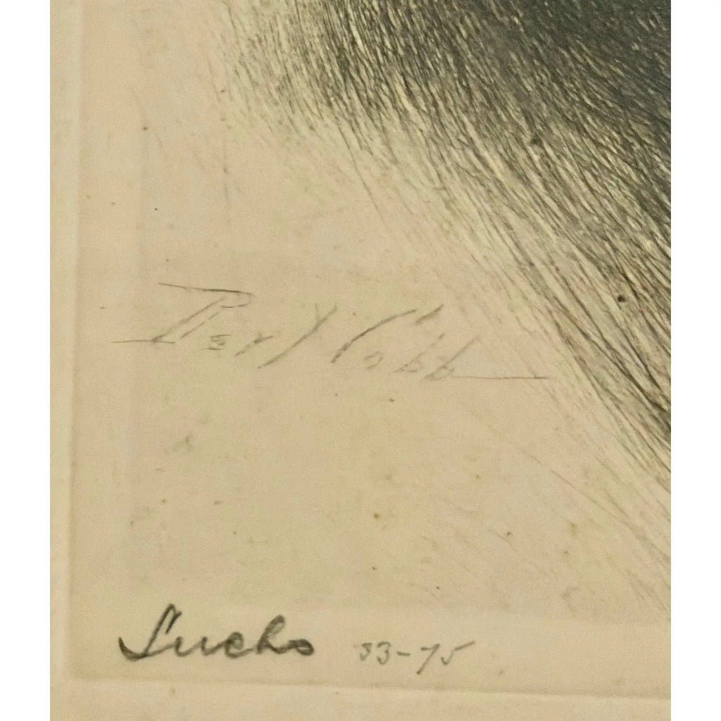 Limited Edition Bert Cobb Signed Drypoint Etching German Shepherd Luchs 33 Of 75