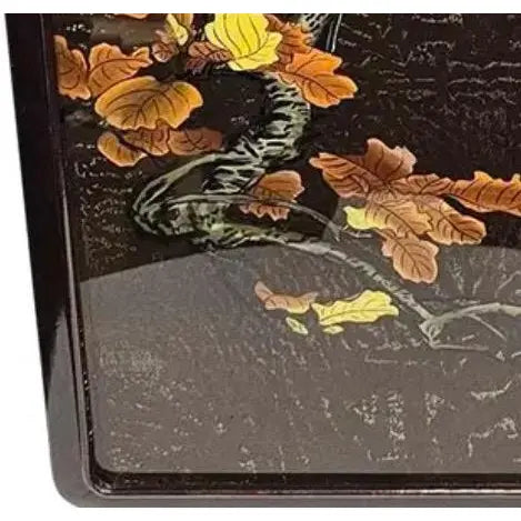 Large Vintage Chinoiserie Black Lacquer & Gold Bird Wall Plaque