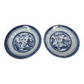 Pair of 19th Century Chinese Export "Canton" Blue & White Shallow Bowls, 8.75"