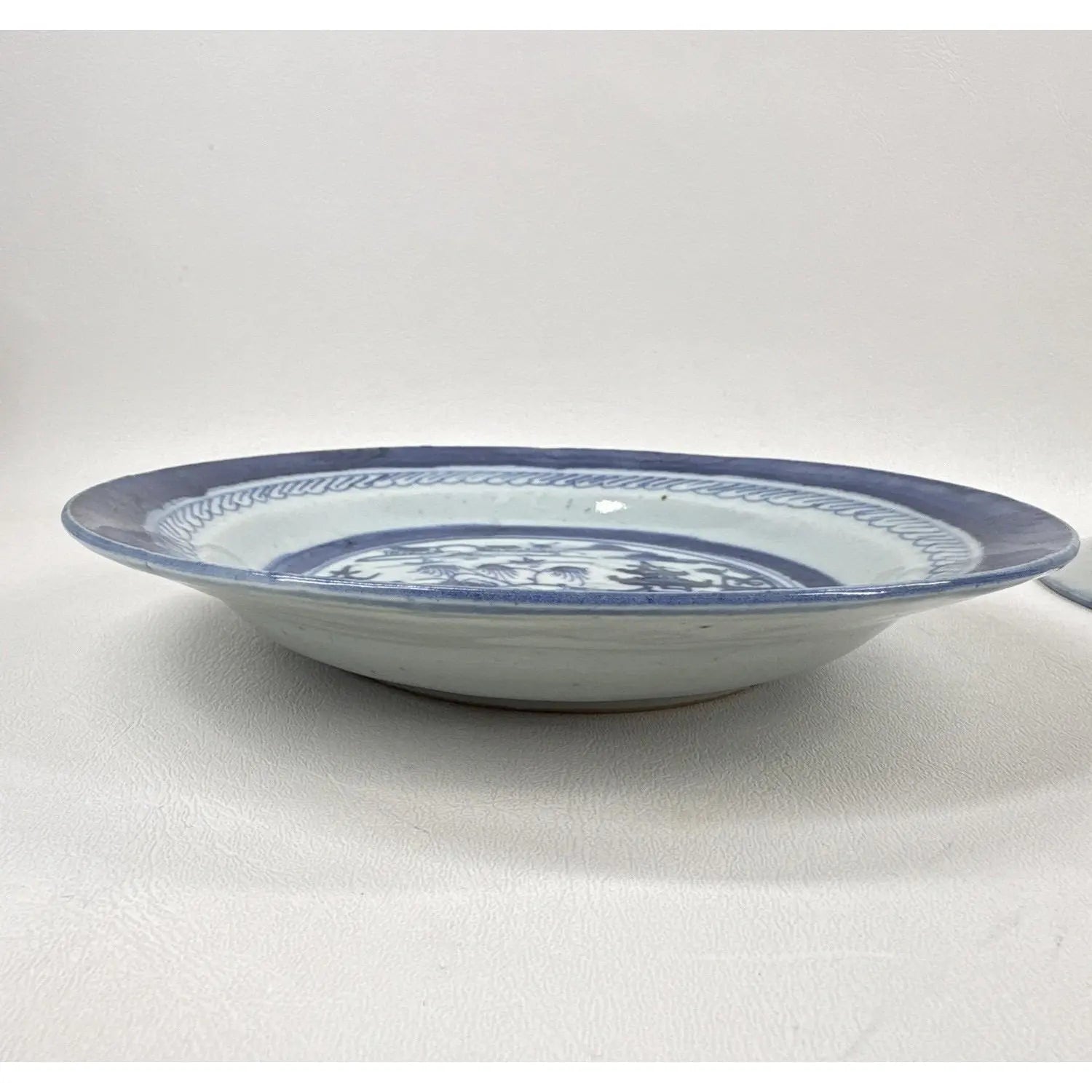 Pair of 19th Century Chinese Export "Canton" Blue & White Shallow Bowls, 8.75"