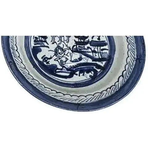 Pair of 19th Century Chinese Export "Canton" Blue & White Shallow Bowls, 8.75"