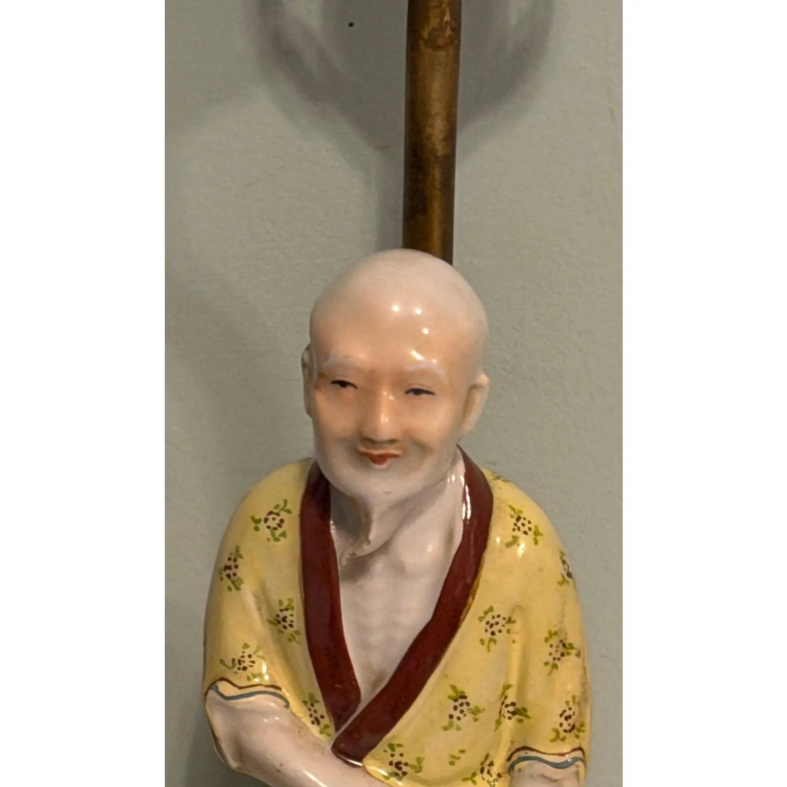 Vintage Chinese Famille Rose Fisherman Lamp Hand-Painted Porcelain Undrilled Figurine