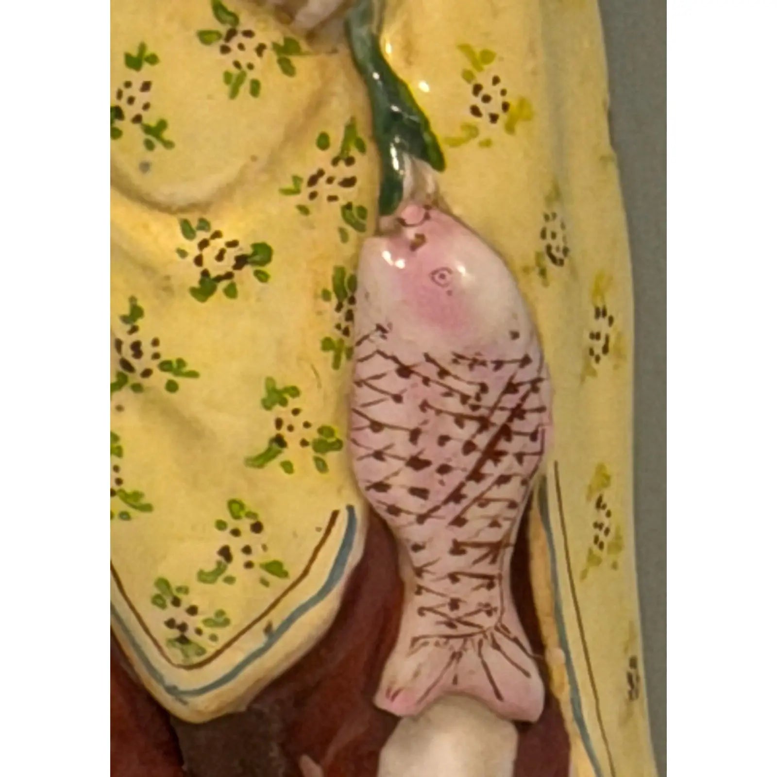 Vintage Chinese Famille Rose Fisherman Lamp Hand-Painted Porcelain Undrilled Figurine