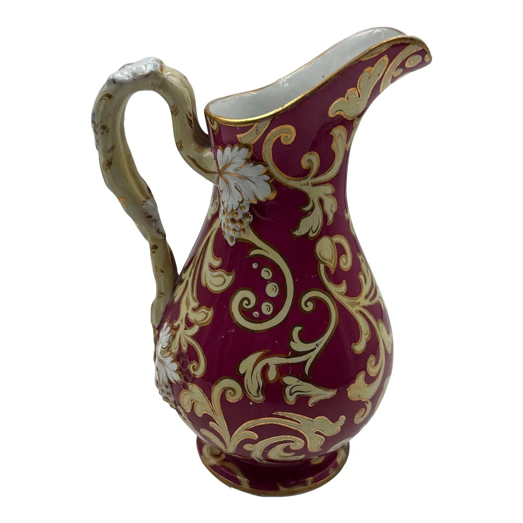 Antique 19th Century European Porcelain Pitcher - Cranberry Red & Gilt