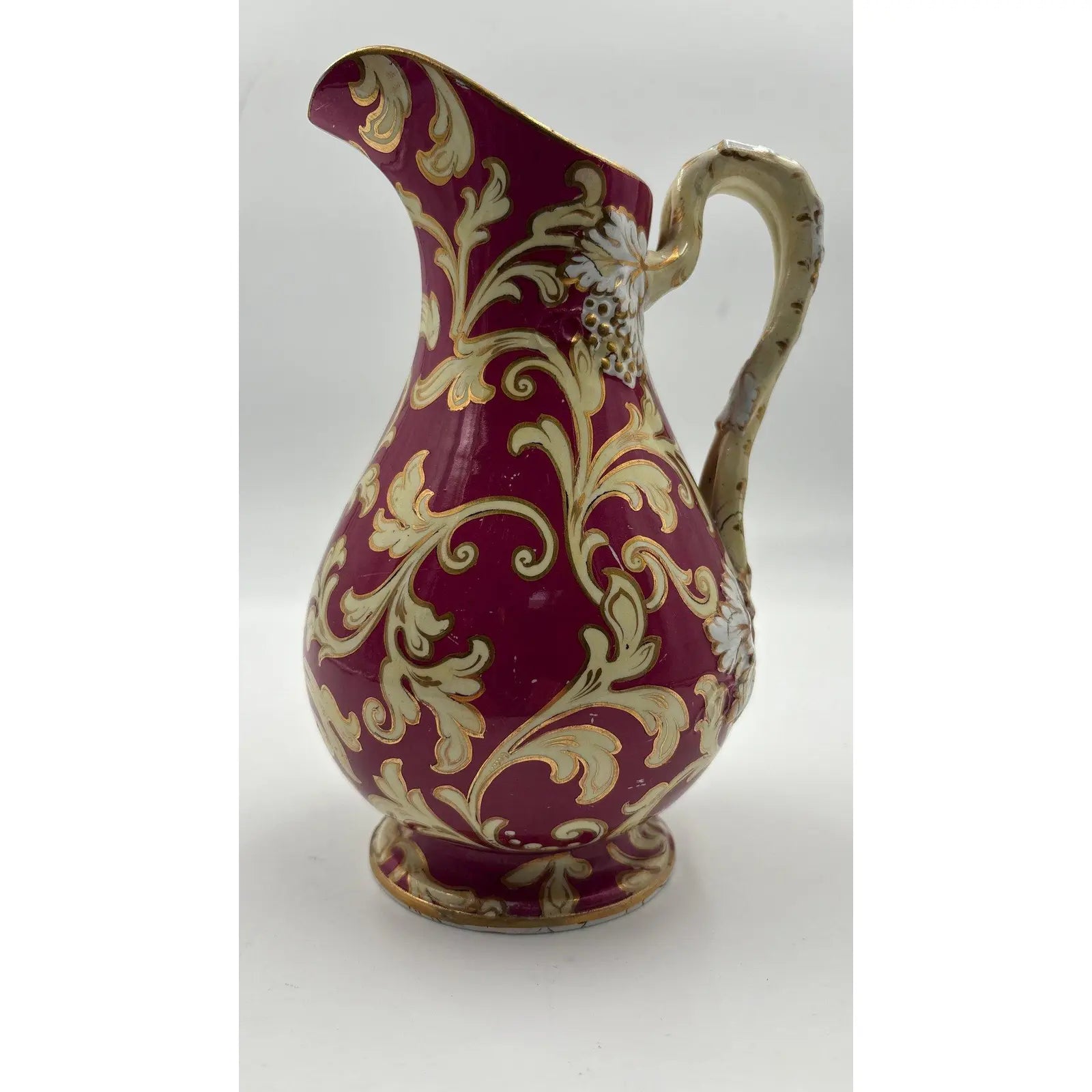 Antique 19th Century European Porcelain Pitcher - Cranberry Red & Gilt