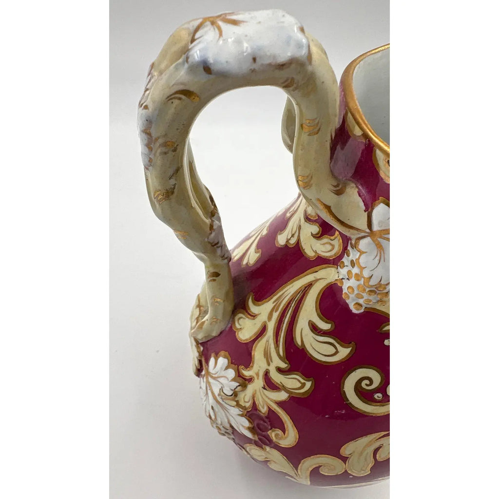 Antique 19th Century European Porcelain Pitcher - Cranberry Red & Gilt