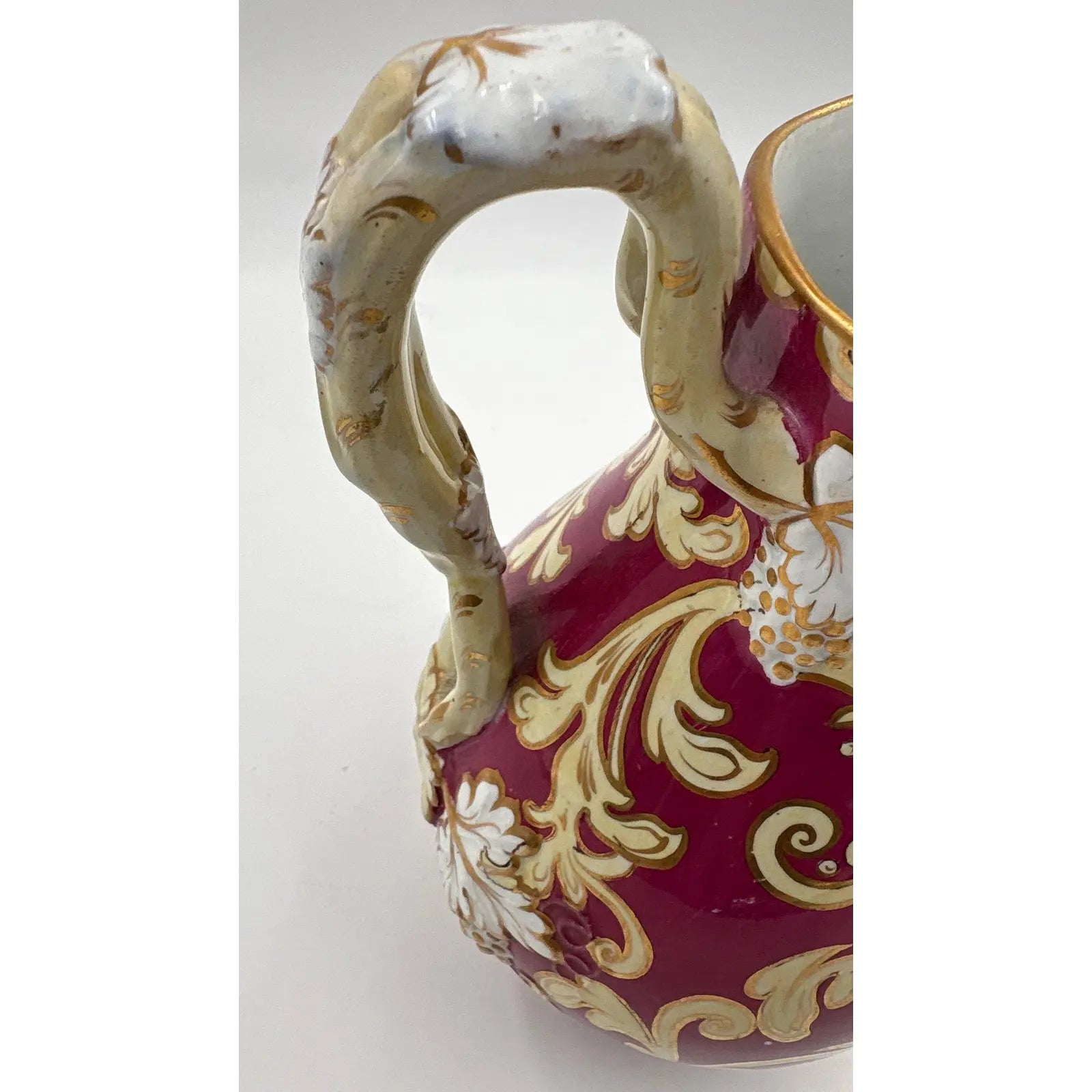 Antique 19th Century European Porcelain Pitcher - Cranberry Red & Gilt