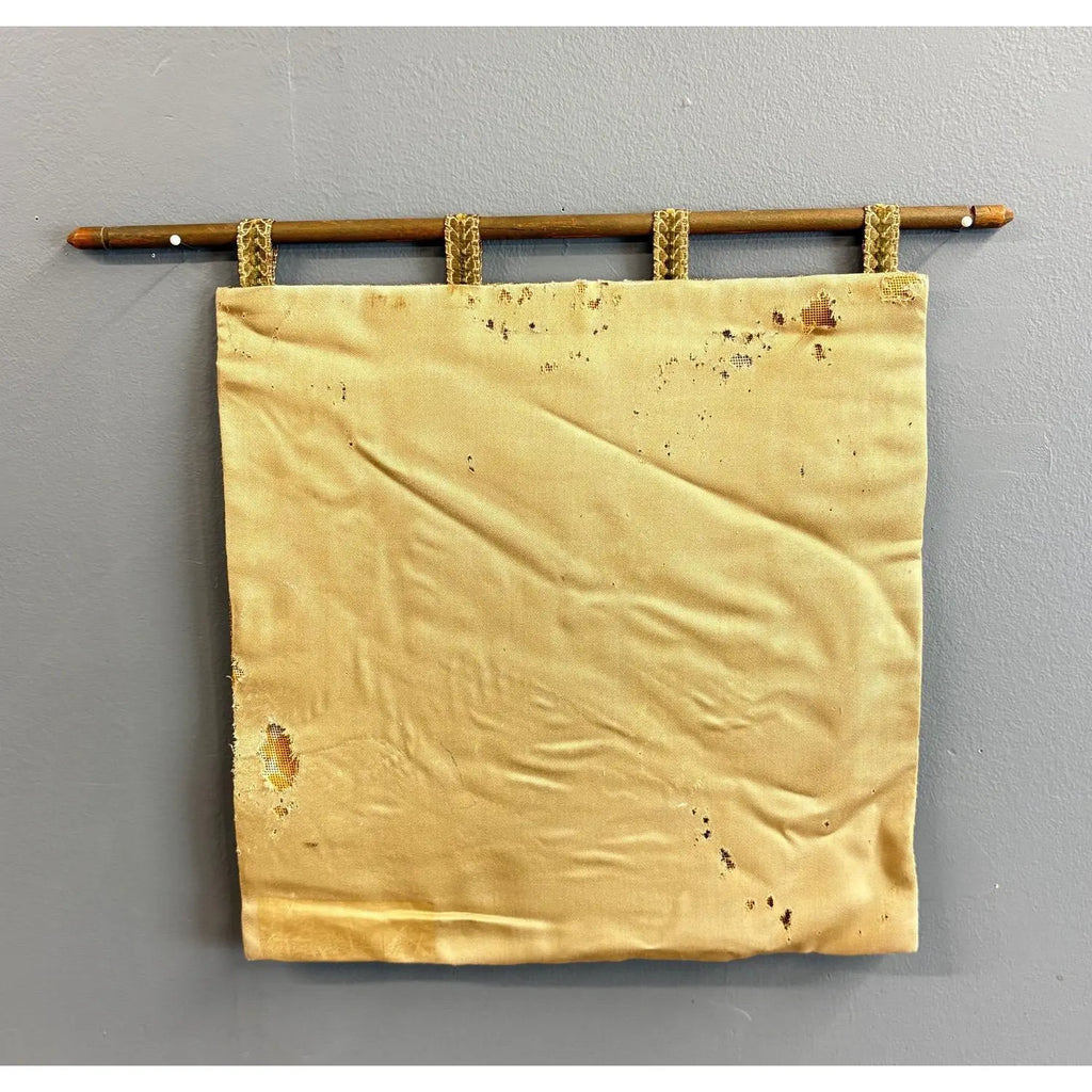 Vintage Medieval Revival Embroidered Wall Tapestry with Wood Rod