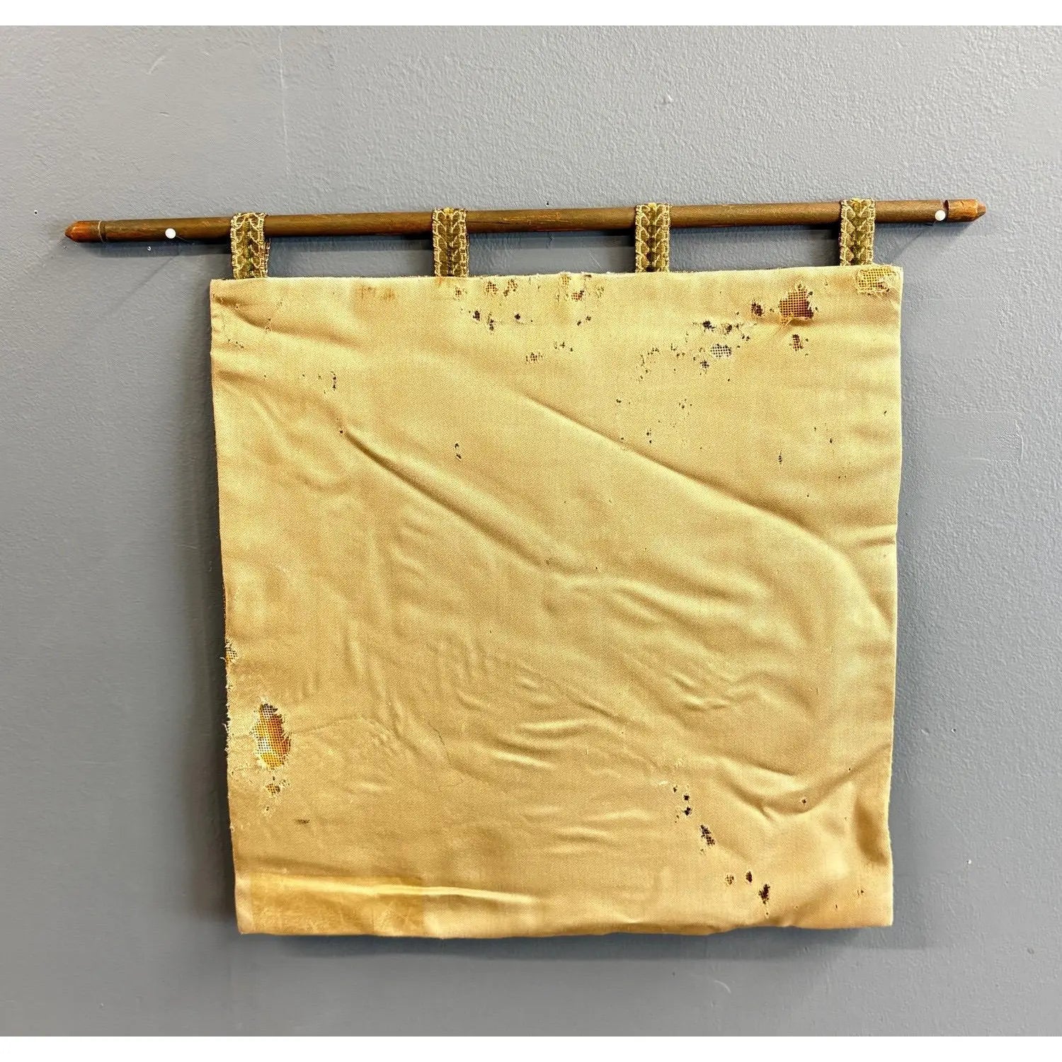Vintage Medieval Revival Embroidered Wall Tapestry with Wood Rod