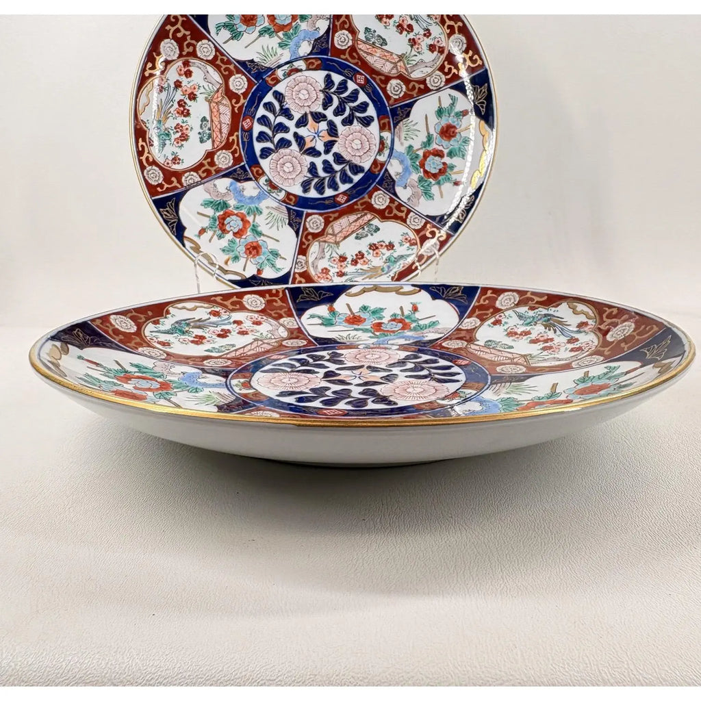 Pair of Vintage Japanese "Gold Imari" Hand-Painted Rickshaw Chargers, 11"