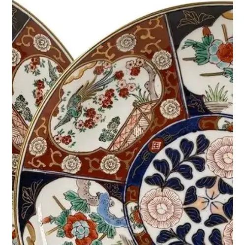 Pair of Vintage Japanese "Gold Imari" Hand-Painted Rickshaw Chargers, 11"