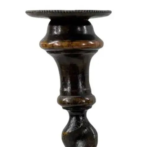 12.5” Antique English Oak Barley Twist Candlesticks With Brass Inserts - Pair