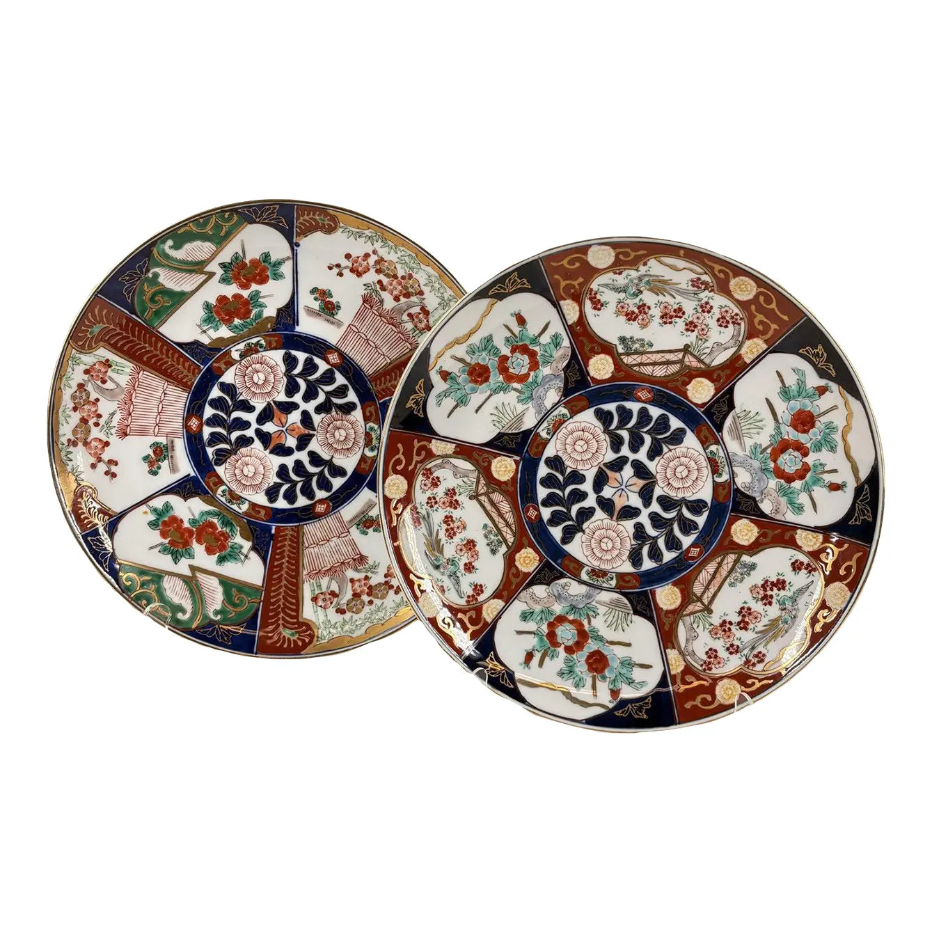 Pair of Vintage Japanese "Gold Imari" Hand-Painted Rickshaw Chargers, 11"