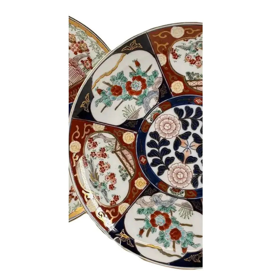 Pair of Vintage Japanese "Gold Imari" Hand-Painted Rickshaw Chargers, 11"