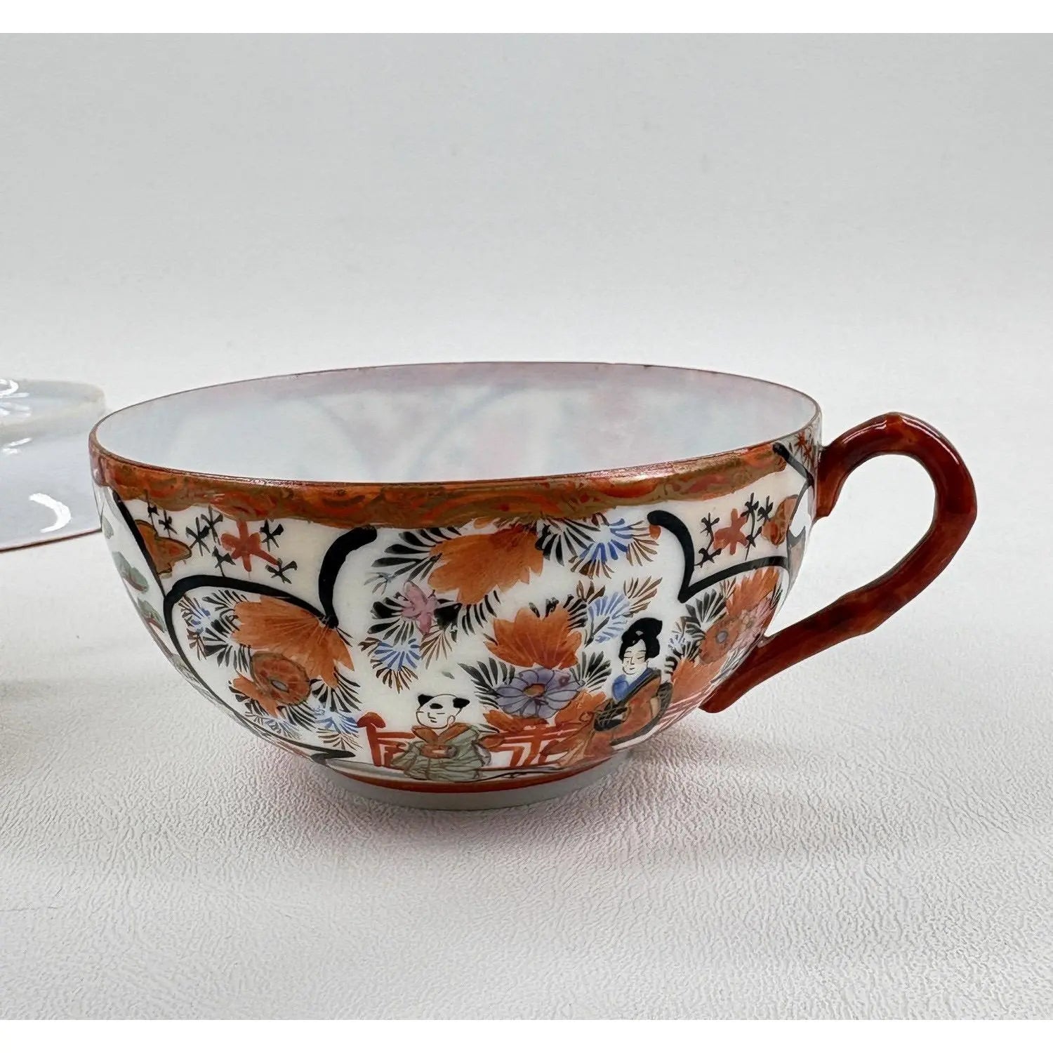 Pair of Antique Japanese Kutani Eggshell Porcelain Cups & Saucers