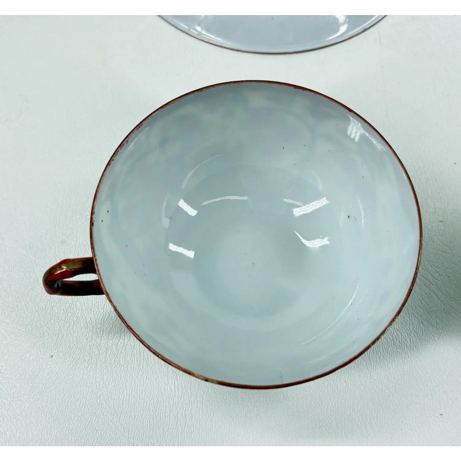 Pair of Antique Japanese Kutani Eggshell Porcelain Cups & Saucers