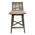 Interlude Home Sanibel Woven Rattan and Mahogany Counter Stool in Narragansett Grey