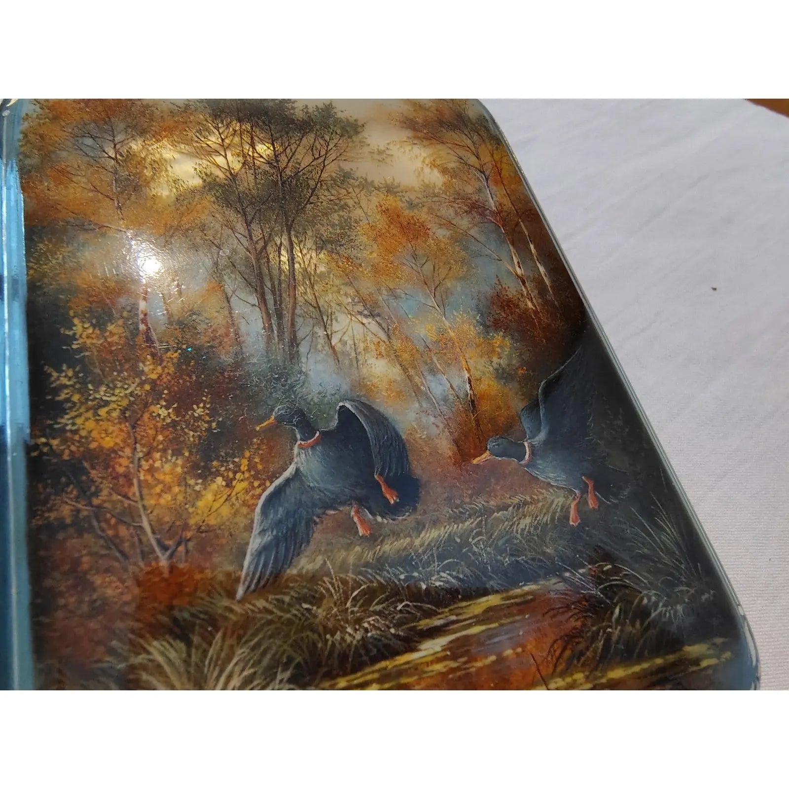 Large Signed "Fedoskino School" Lacquer Box – "In the Marsh" by M. Larina