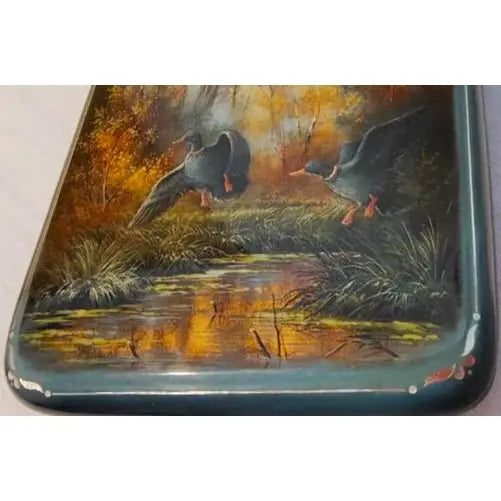 Large Signed "Fedoskino School" Lacquer Box – "In the Marsh" by M. Larina