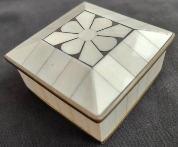 Vintage Handcrafted Bone Inlay and Brass Trim Trinket Box