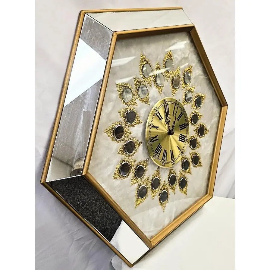 Large 32" Vintage Empire Art Products Hollywood Regency Mirrored Wall Clock