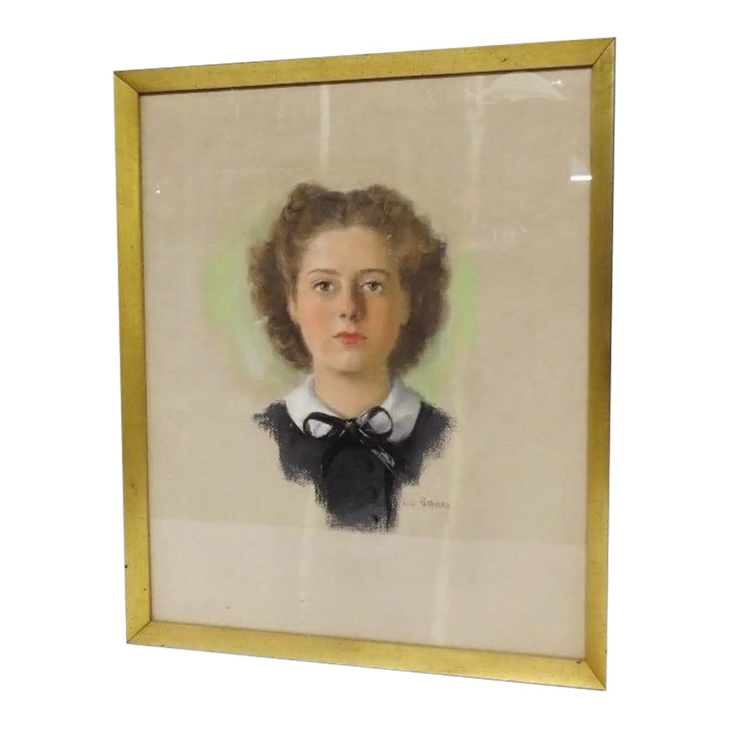 Mid Century Modern Watercolor Portrait By Vita Petrosky Solomon, Signed Original