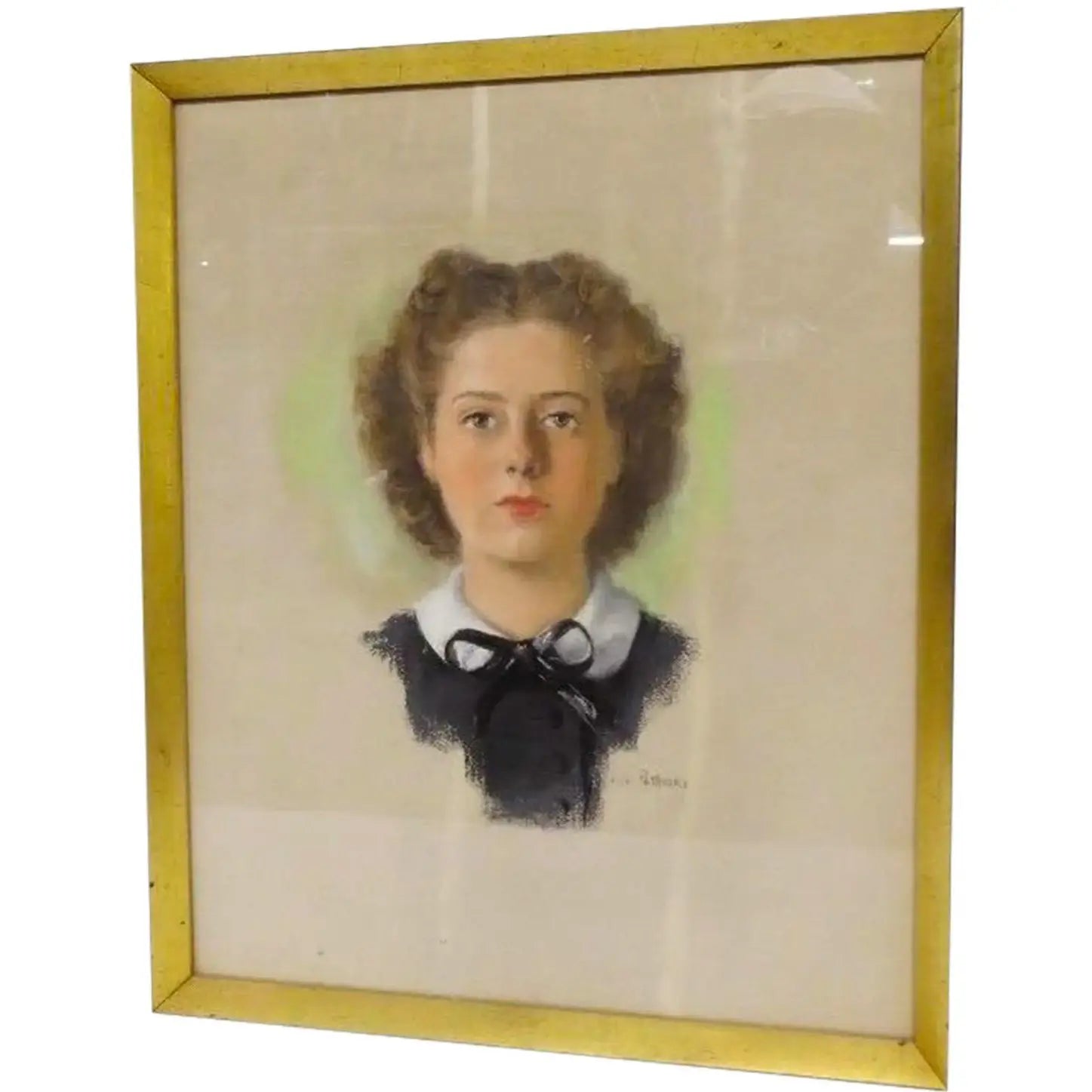 Mid Century Modern Watercolor Portrait By Vita Petrosky Solomon, Signed Original