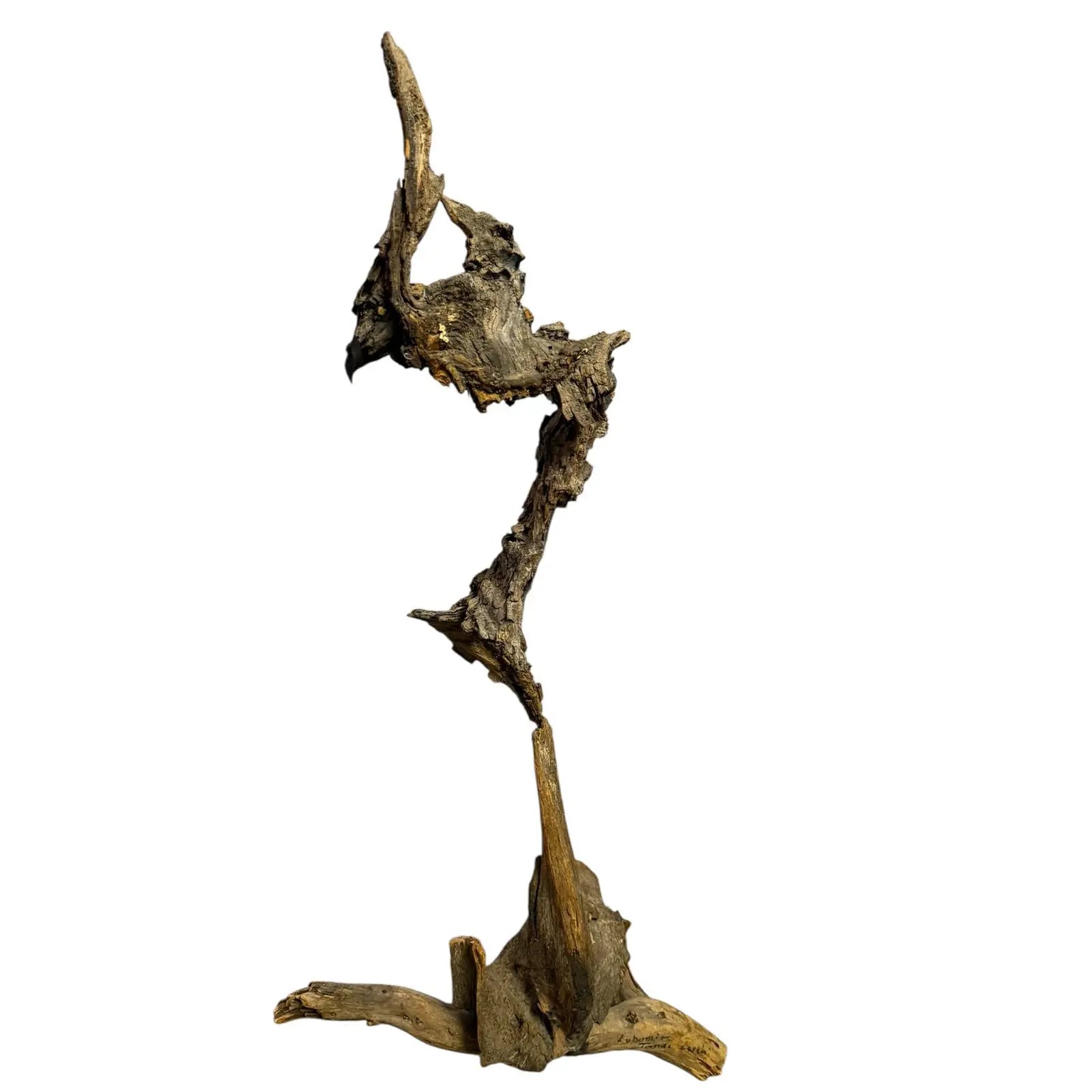 Signed Lubomir Tomaszewski Monumental Wood And Copper Bird Sculpture, 45 Inches