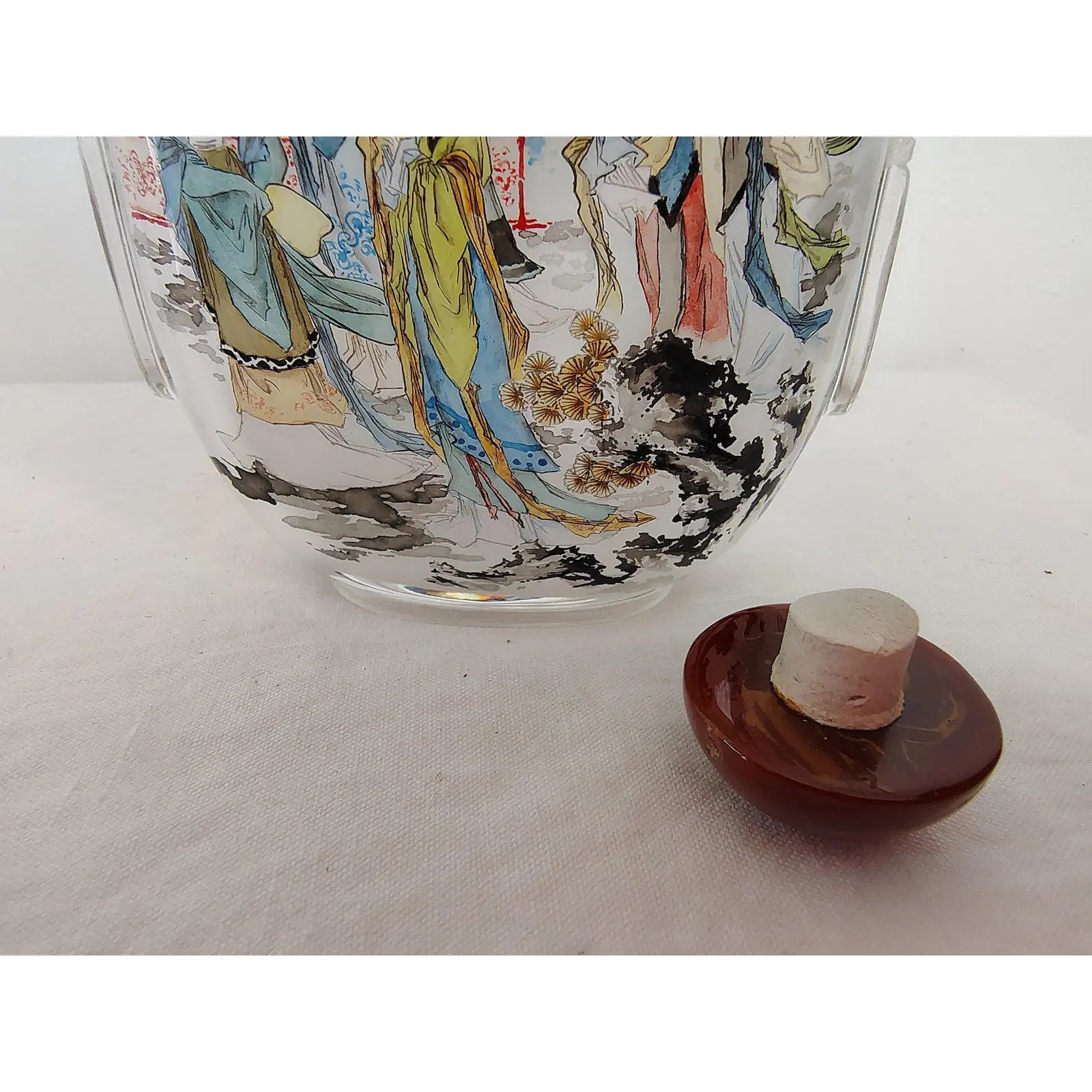 Large Vintage Chinese Inside-Painted Glass Snuff Bottle – "Twelve Golden Hairpins" by Wu Guochen