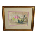 Antique Emily F. Mann Floral Still-Life Watercolor Triple Matted Gilt Framed