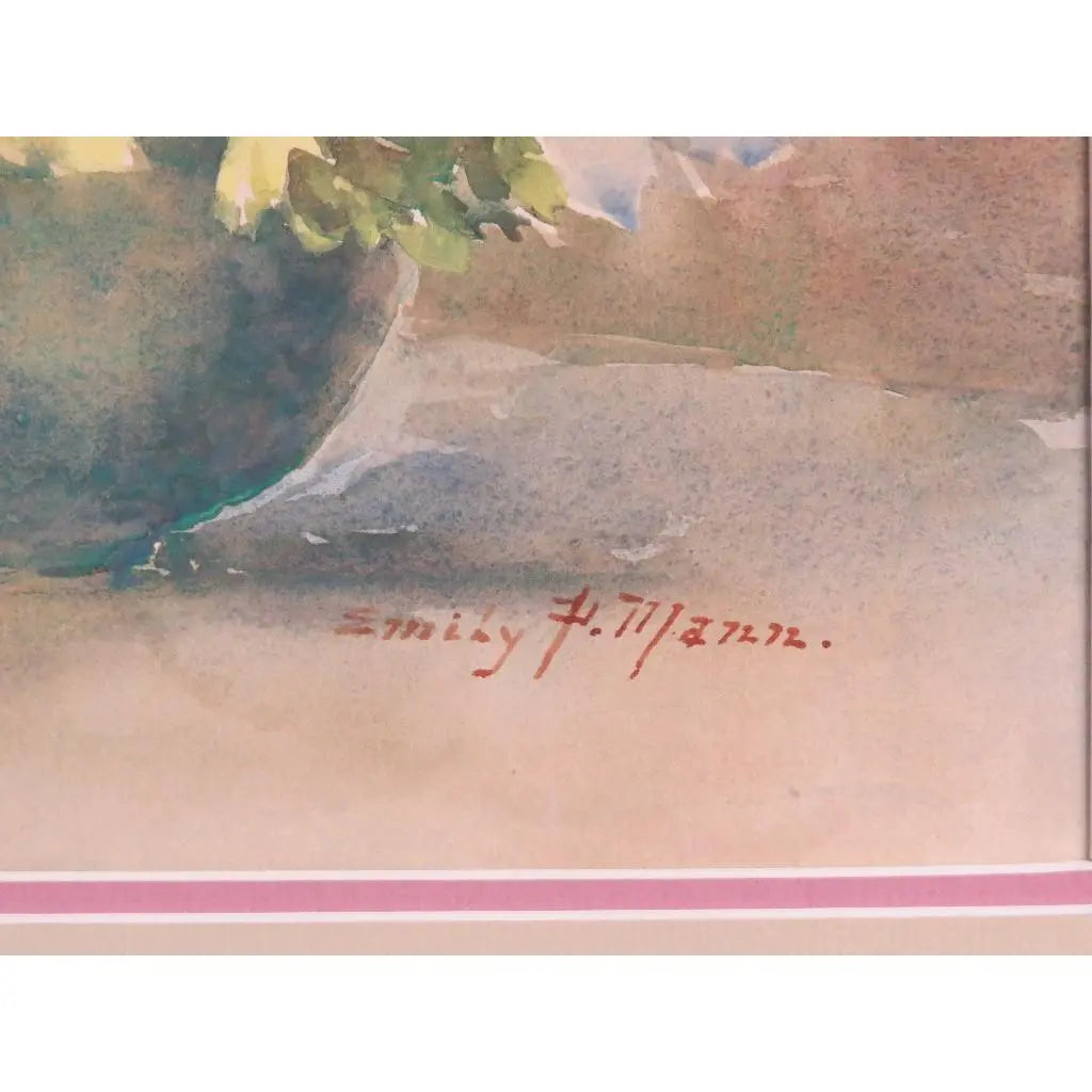 Antique Emily F. Mann Floral Still-Life Watercolor Triple Matted Gilt Framed