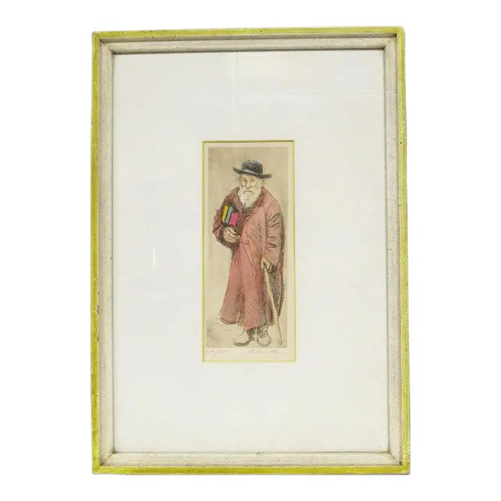 Mid-Century Modern Scholar Hand-Colored Signed Etching By Quintana Limited Edition 24/100