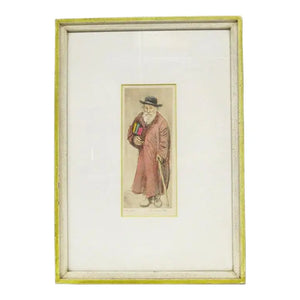 Mid-Century Modern Scholar Hand-Colored Signed Etching By Quintana Limited Edition 24/100