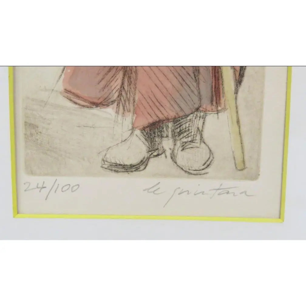 Mid-Century Modern Scholar Hand-Colored Signed Etching By Quintana Limited Edition 24/100