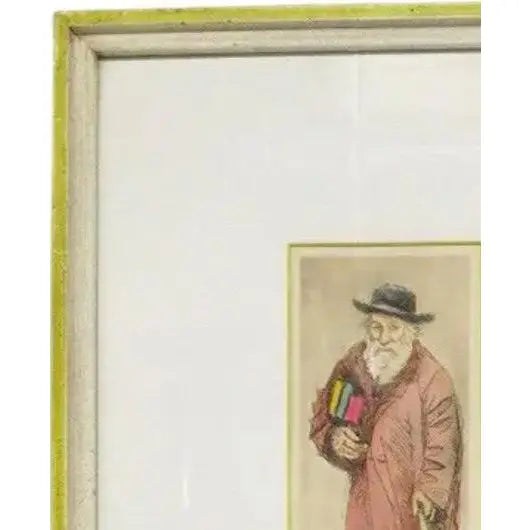 Mid-Century Modern Scholar Hand-Colored Signed Etching By Quintana Limited Edition 24/100