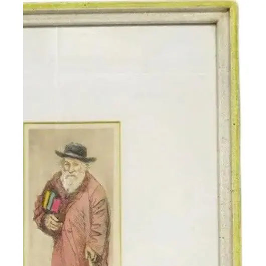Mid-Century Modern Scholar Hand-Colored Signed Etching By Quintana Limited Edition 24/100
