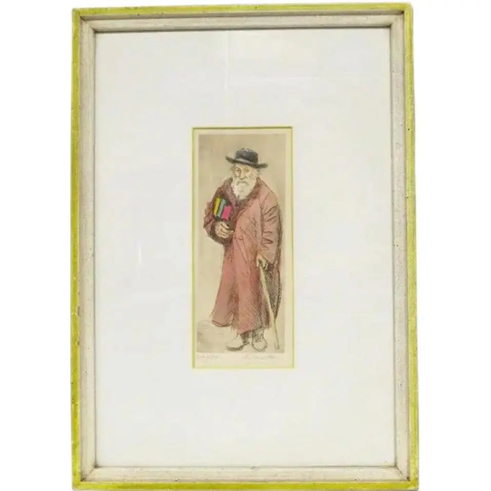 Mid-Century Modern Scholar Hand-Colored Signed Etching By Quintana Limited Edition 24/100
