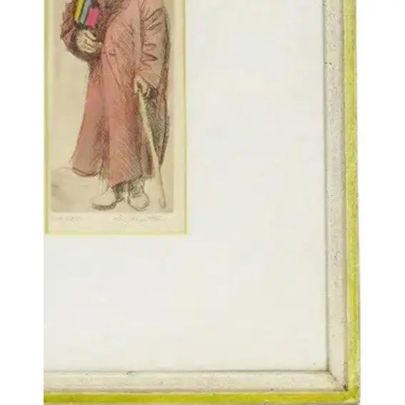Mid-Century Modern Scholar Hand-Colored Signed Etching By Quintana Limited Edition 24/100