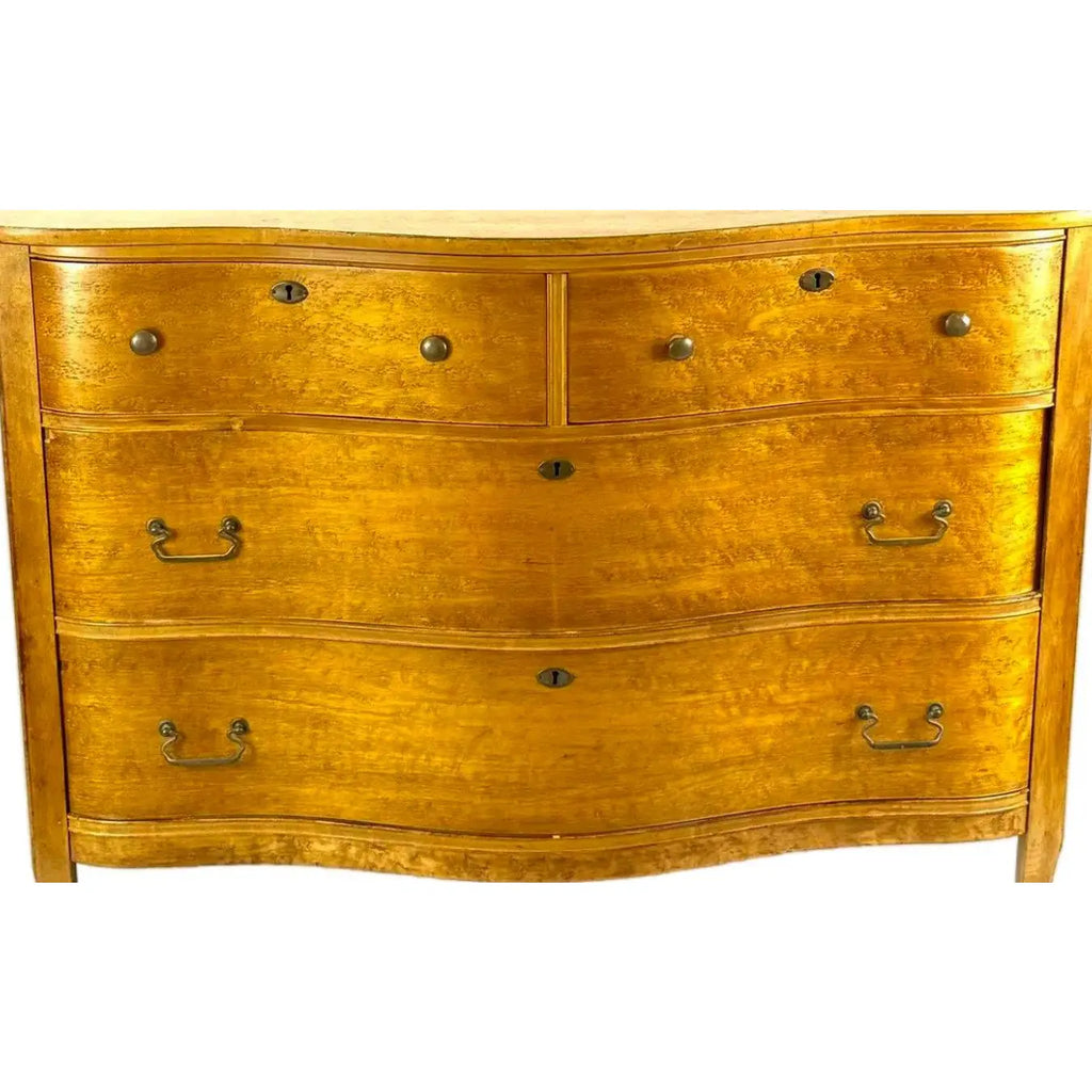 Antique Late Victorian Birdseye Maple Serpentine Chest of Drawers