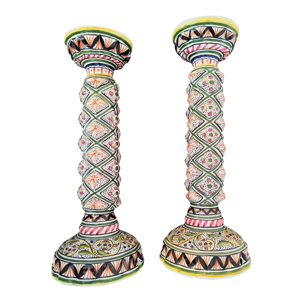 Pair of Large Vintage Portuguese Estrela de Conimbriga 15th-Century Style Spiral Candlesticks