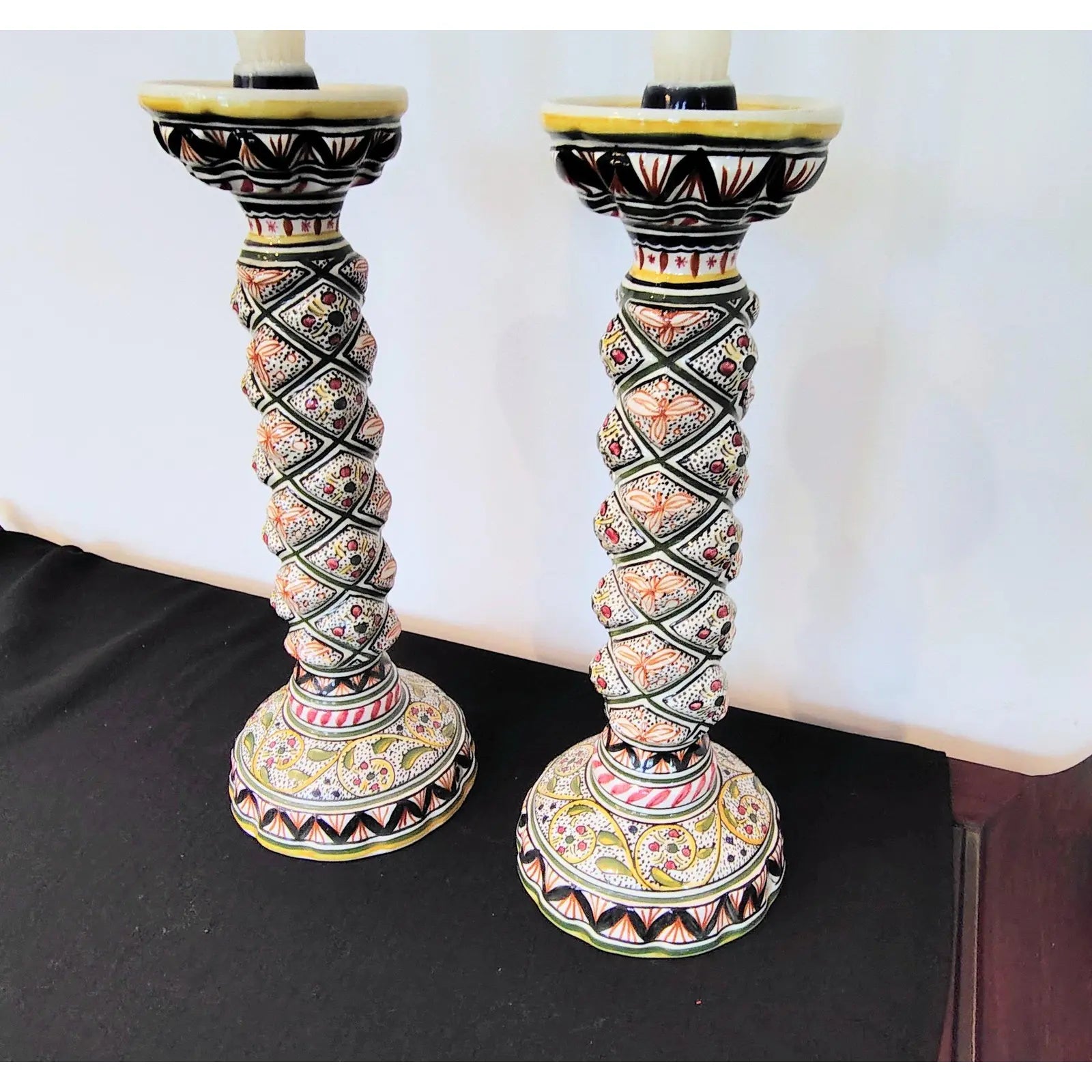 Pair of Large Vintage Portuguese Estrela de Conimbriga 15th-Century Style Spiral Candlesticks