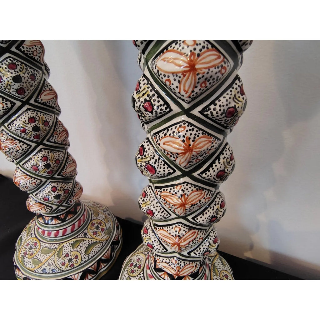 Pair of Large Vintage Portuguese Estrela de Conimbriga 15th-Century Style Spiral Candlesticks