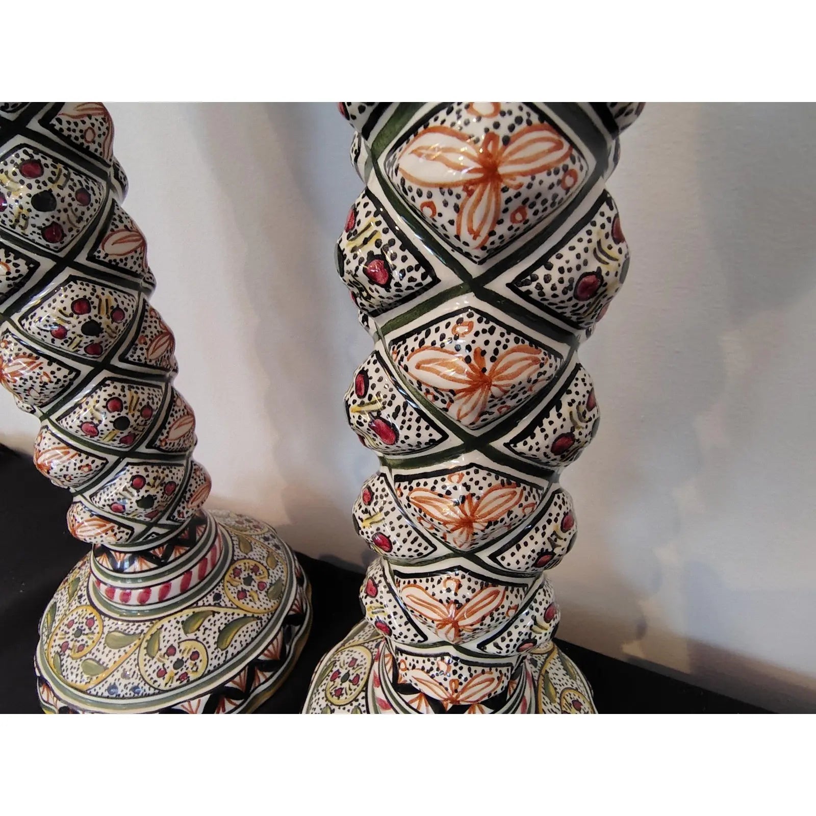 Pair of Large Vintage Portuguese Estrela de Conimbriga 15th-Century Style Spiral Candlesticks