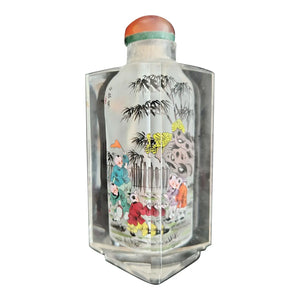 Vintage Signed Chinese Inside-Painted Glass Snuff Bottle – Rare Triangular Form