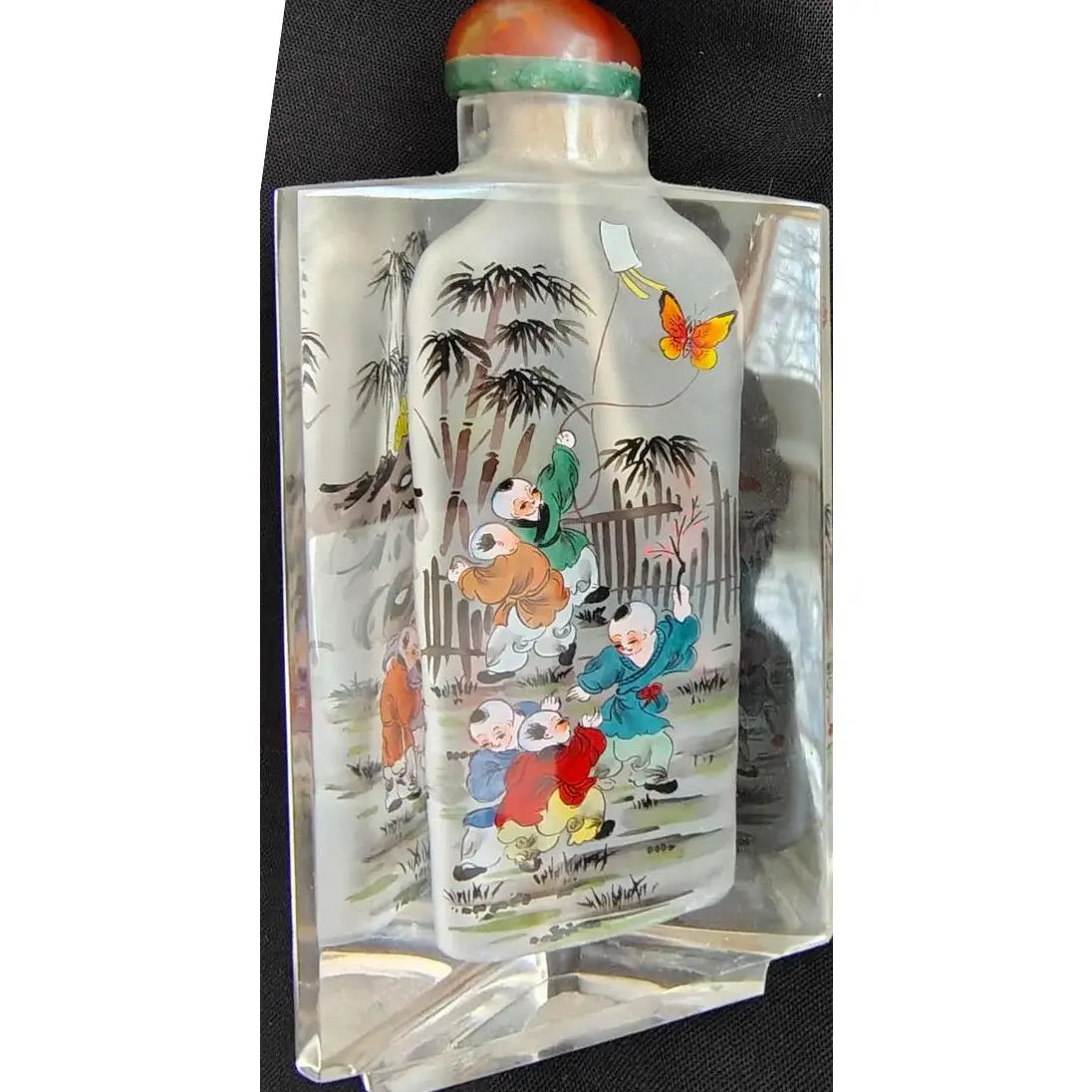 Vintage Signed Chinese Inside-Painted Glass Snuff Bottle – Rare Triangular Form