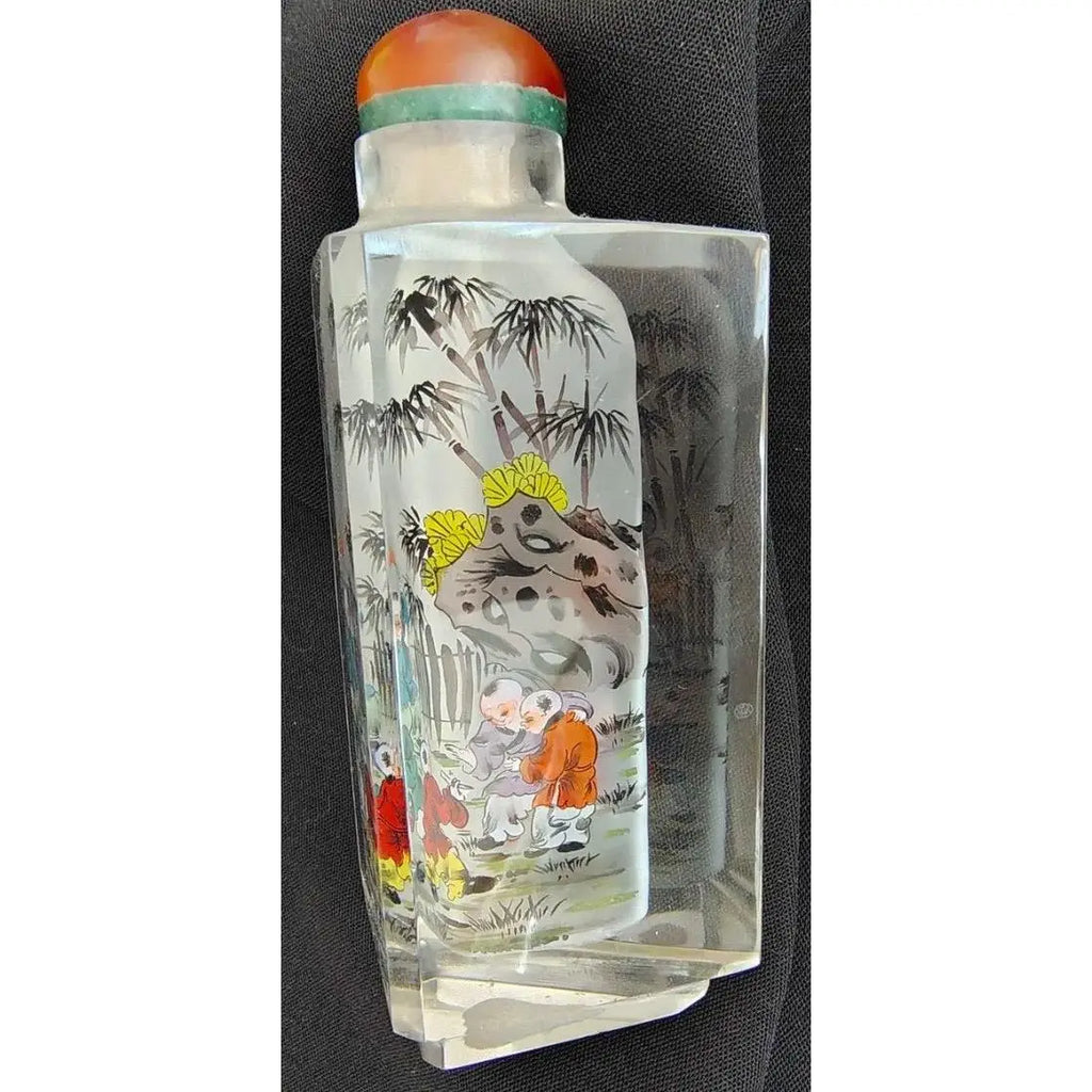 Vintage Signed Chinese Inside-Painted Glass Snuff Bottle – Rare Triangular Form